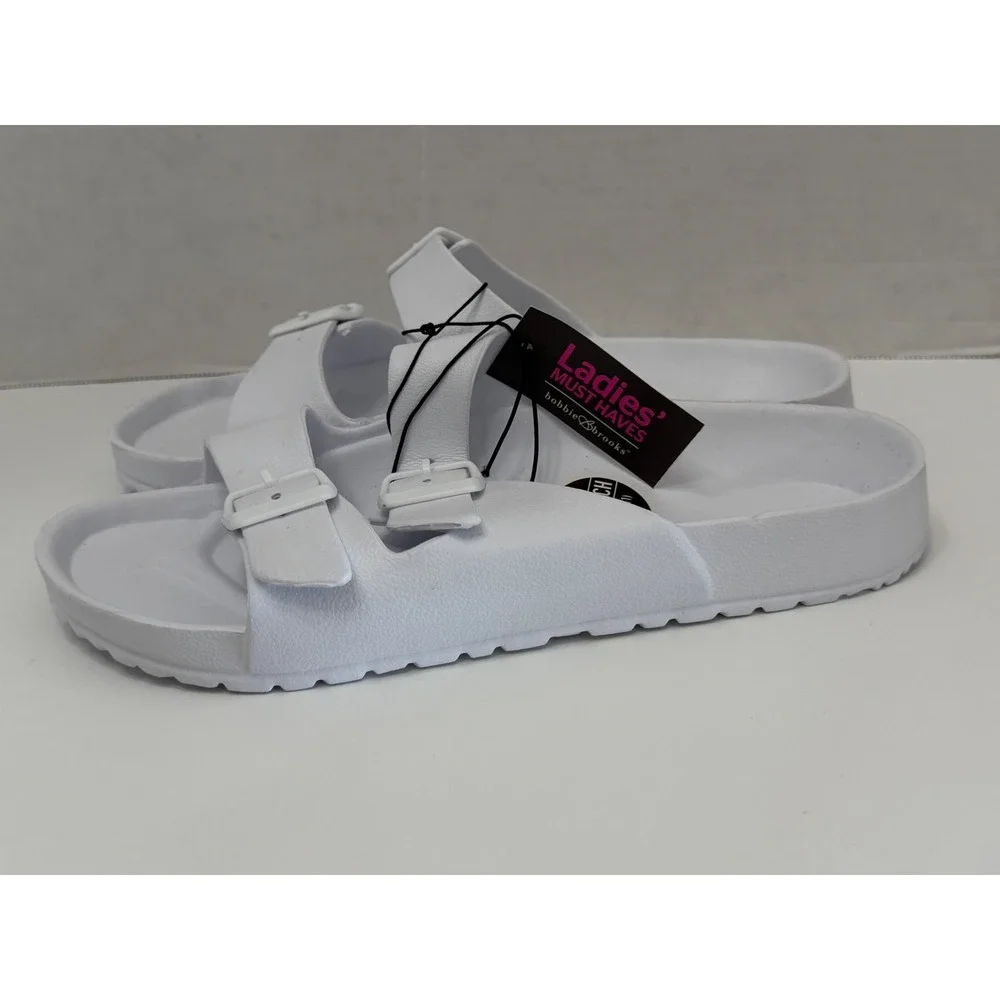 Bobbie Brooks Womens White EVA Double Buckle Slide Sandals Soft Touch Size 10-11